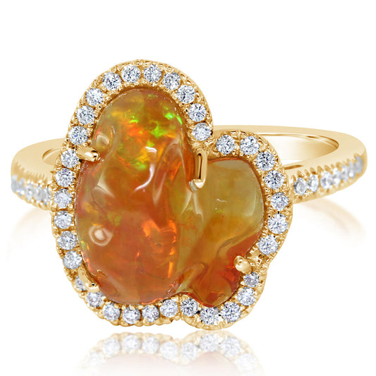 14K Yellow Gold Mexican Fire Opal/Diamond Ring