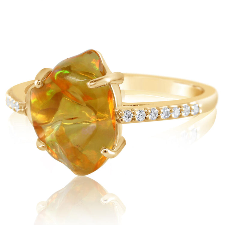 14K Yellow Gold Mexican Fire Opal/Diamond Ring