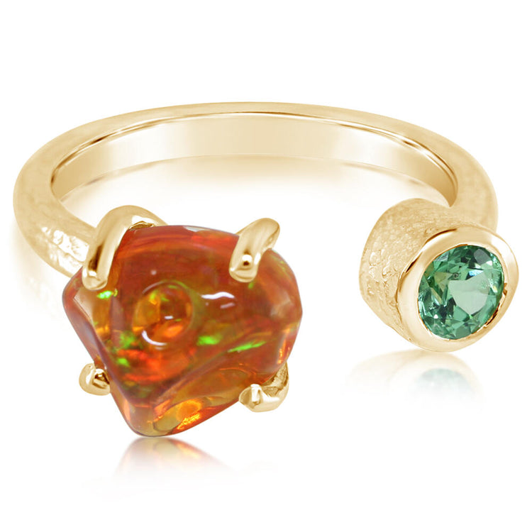 14K Yellow Gold Mexican Fire Opal/Mint Garnet Ring