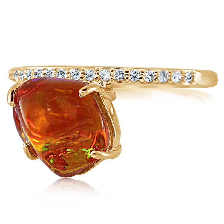 14K Yellow Gold Mexican Fire Opal/Diamond Ring