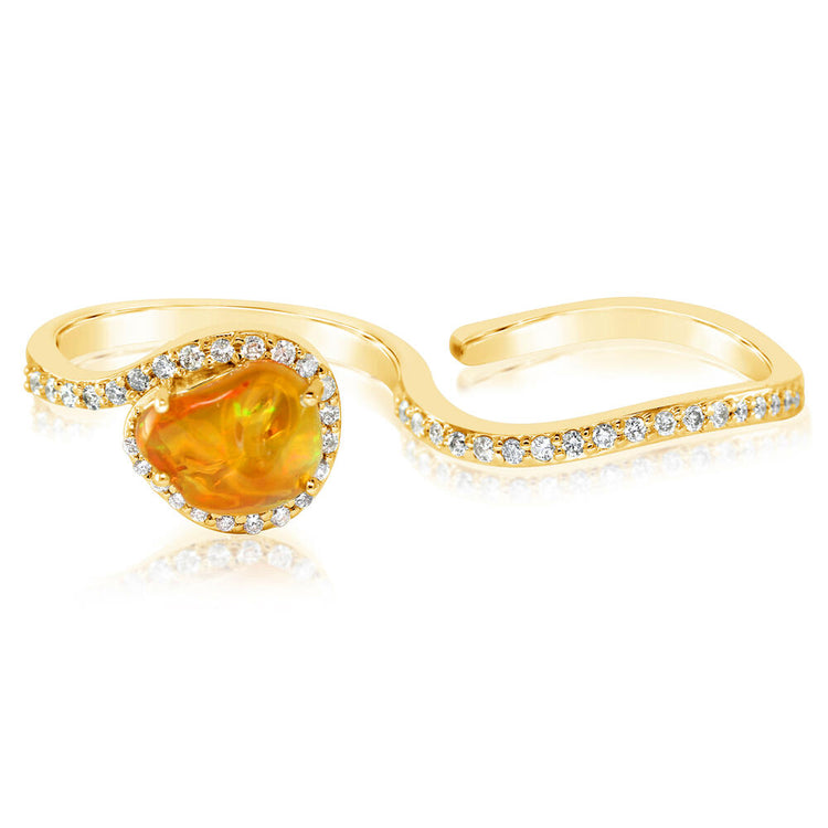 14K Yellow Gold Mexican Fire Opal/Diamond Ring