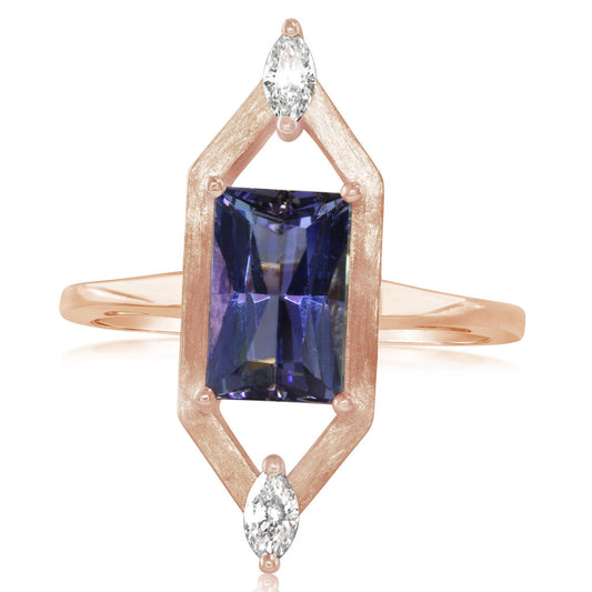 14K Rose Gold Peacock Tanzanite/Diamond Ring