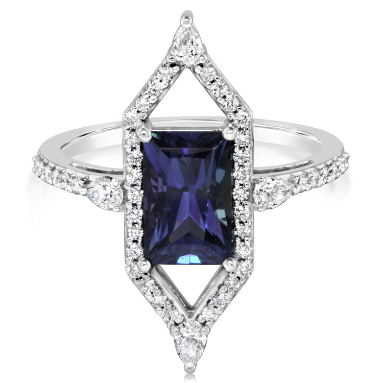 14K White Gold Peacock Tanzanite/Diamond Ring ;