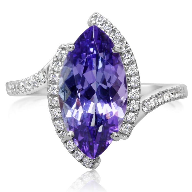 14K White Gold Peacock Tanzanite/Diamond Ring