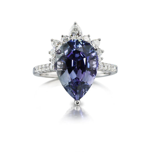 18K White Gold Peacock Tanzanite/Diamond Ring