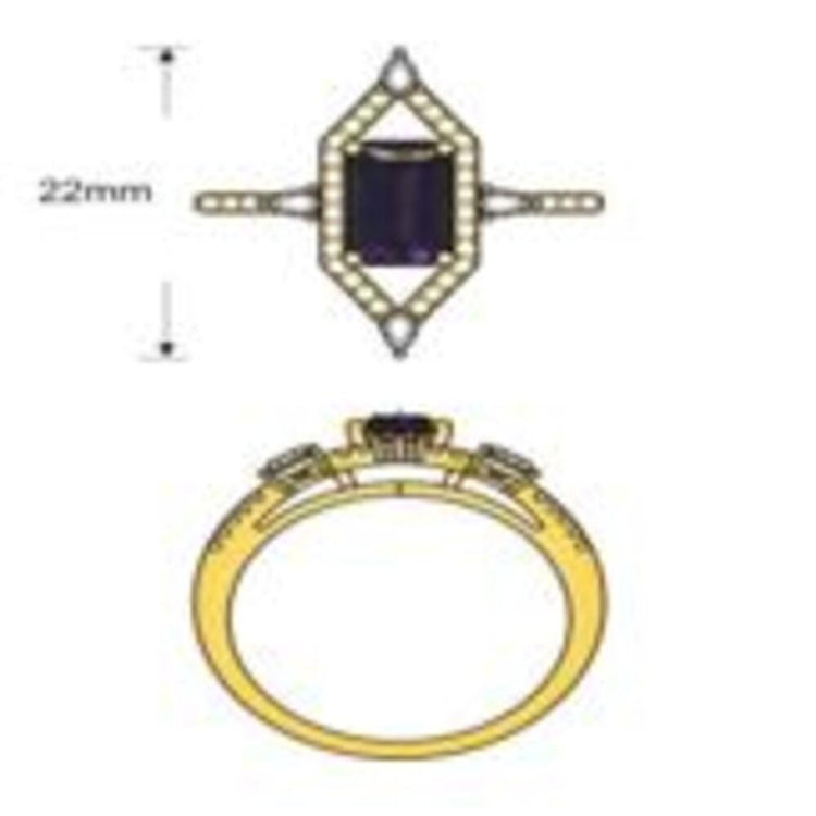 14K Yellow Gold Purple Garnet/Diamond Ring