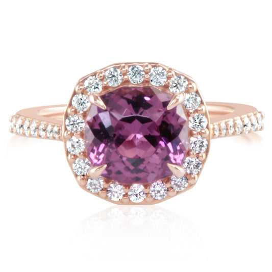 14K Rose Gold Purple Garnet/Diamond Ring