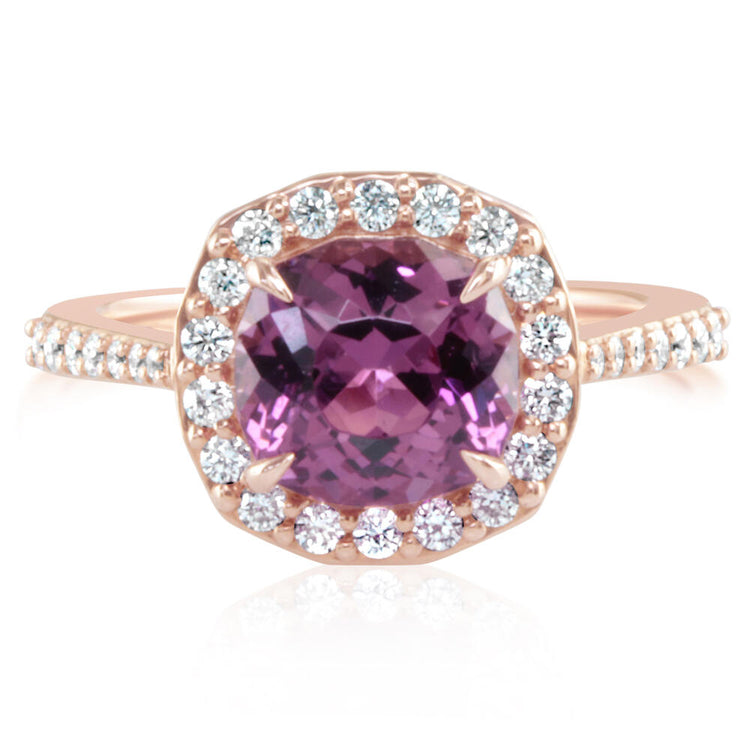 14K Rose Gold Purple Garnet/Diamond Ring