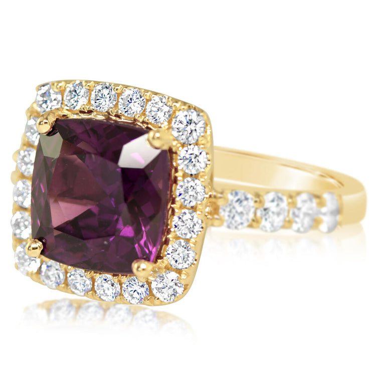 14K Yellow Gold Purple Garnet/Diamond Ring