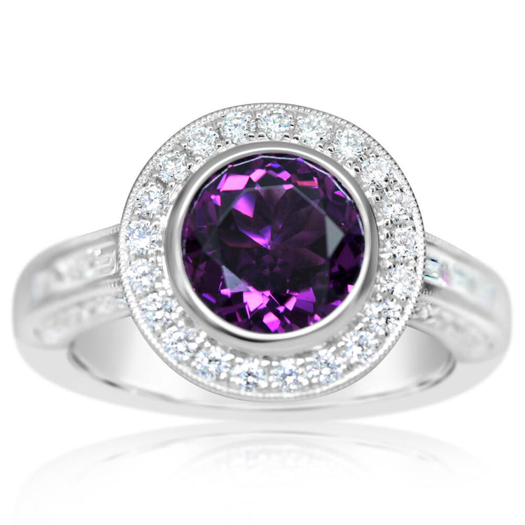 14K White Gold Purple Garnet/Diamond Ring