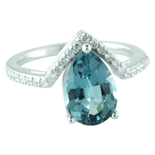 14K White Gold Indicolite Tourmaline/Diamond Ring