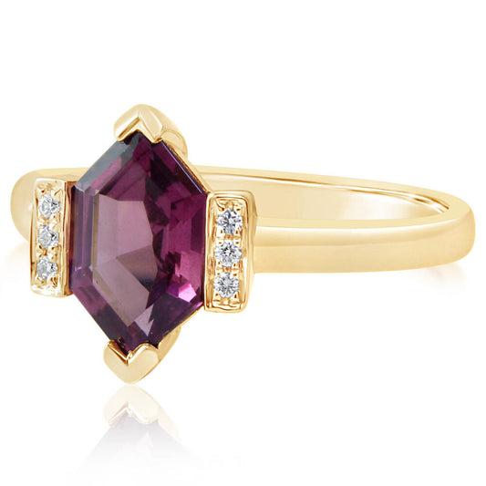 14K Yellow Gold Rhodolite Garnet/Diamond Ring