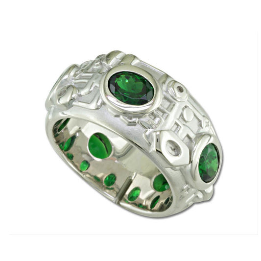 14K White Gold Tsavorite Pipe Ring