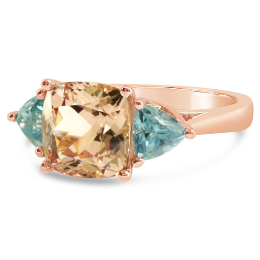 14K Rose Gold Lotus Garnet/Blue Zircon Ring