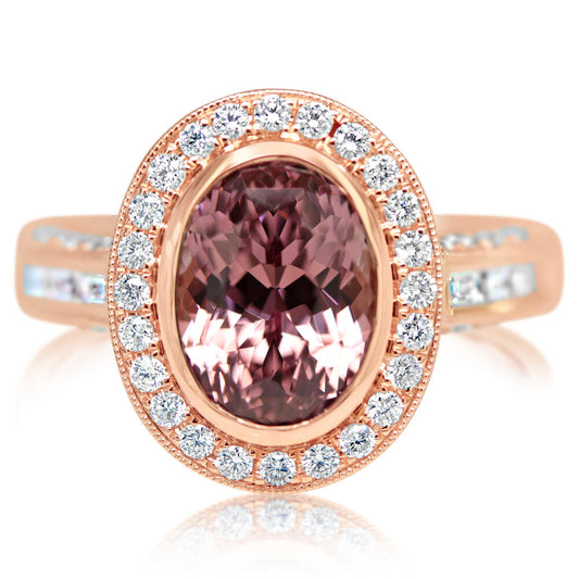 14K Rose Gold Lotus Garnet/Diamond Ring