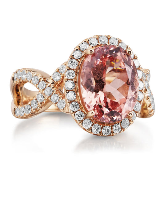 14K Rose Gold Lotus Garnet/Diamond Ring