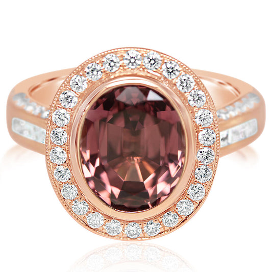 14K Rose Gold Lotus Garnet/Diamond Ring