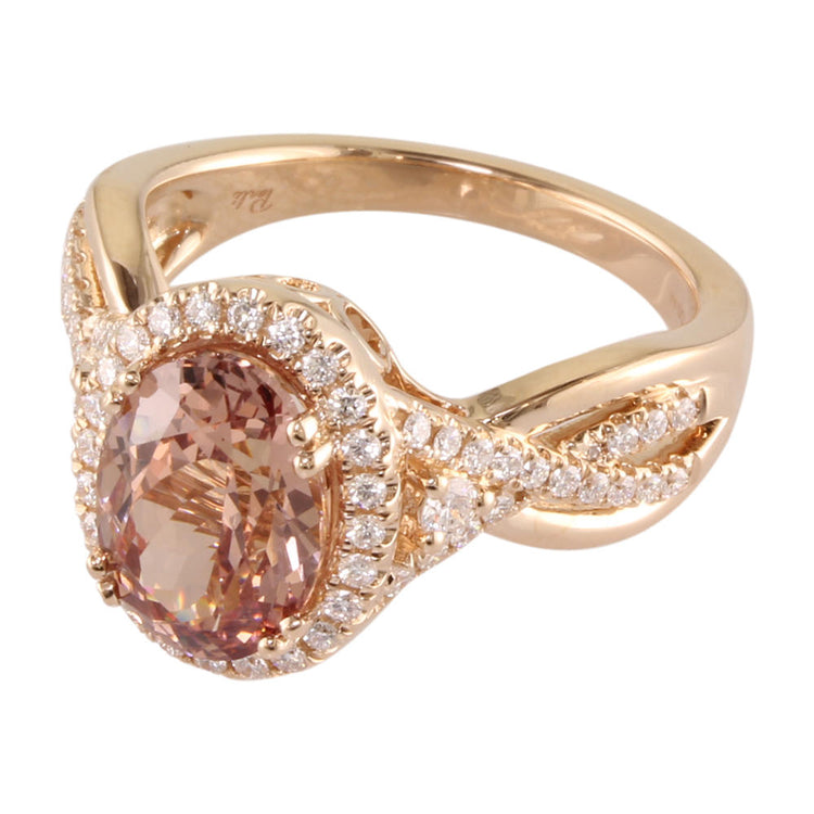 14K Rose Gold Lotus Garnet/Diamond Ring