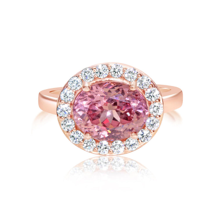 14K Rose Gold Lotus Garnet/Diamond Ring