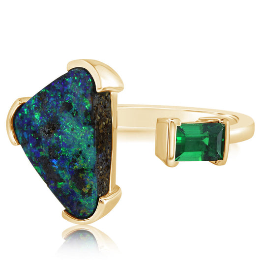 14K Yellow Gold Australian Boulder Opal/Tsavorite Ring