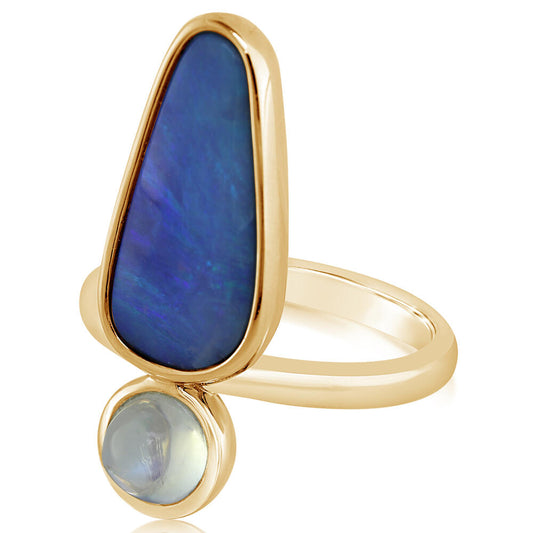 14K Yellow Gold Australian Boulder Opal/Moonstone Ring