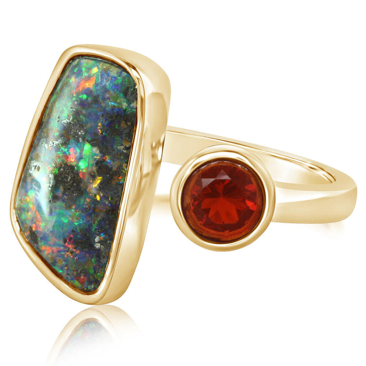 14K Yellow Gold Australian Boulder Opal/Fire Opal Ring