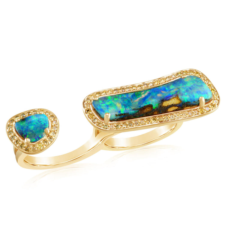 14K Yellow Gold Australian Boulder Opal/Diamond Ring