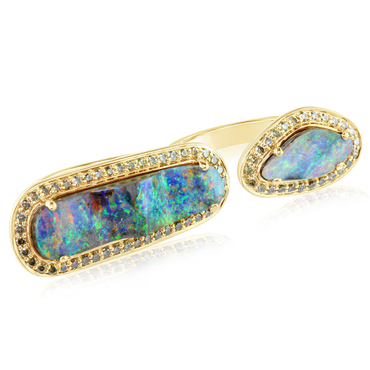 18K Yellow Gold Australian Boulder Opal/Diamond Ring