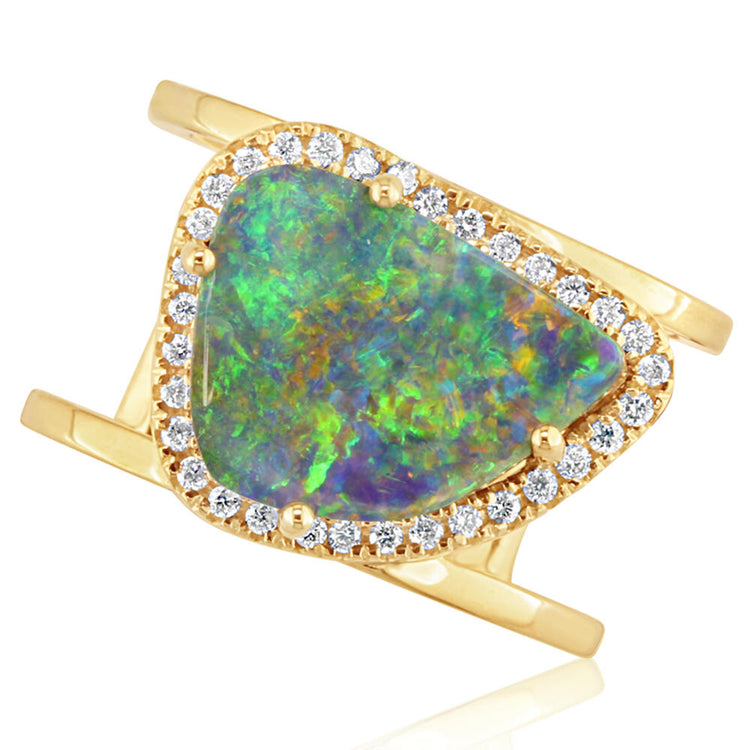 18K Yellow Gold Australian Boulder Opal/Diamond Ring