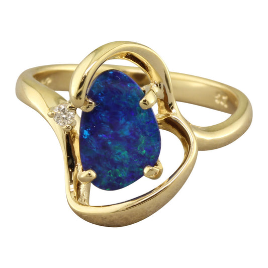 14K Yellow Gold Australian Opal Doublet/Diamond Ring