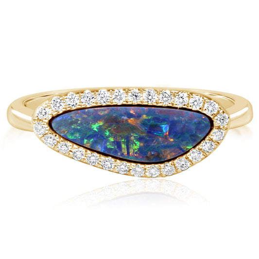 14K Yellow Gold Australian Opal Doublet/Diamond Ring