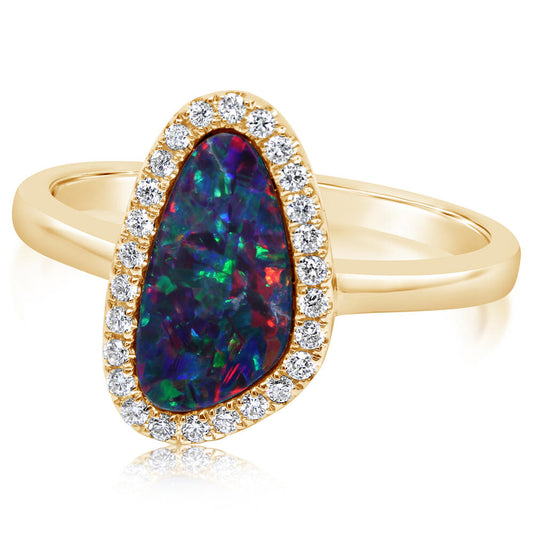 14K Yellow Gold Australian Opal Doublet Ring