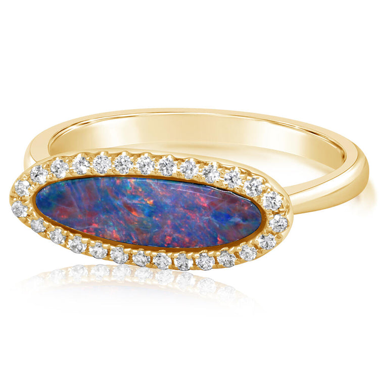 14K Yellow Gold Australian Opal Doublet/Diamond Ring