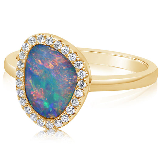 14K Yellow Gold Australian Opal Doublet Ring