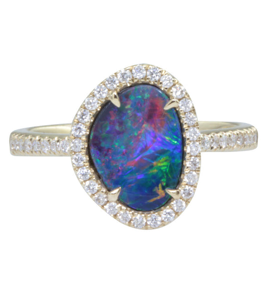 14K Yellow Gold Australian Opal/Diamond Ring