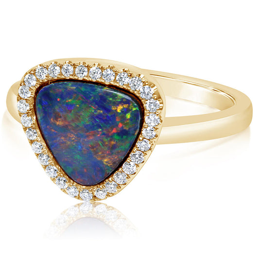 14K Yellow Gold Australian Opal Doublet/Diamond Ring , N