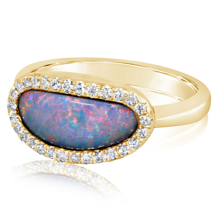 14K Yellow Gold Australian Opal Doublet/Diamond Ring