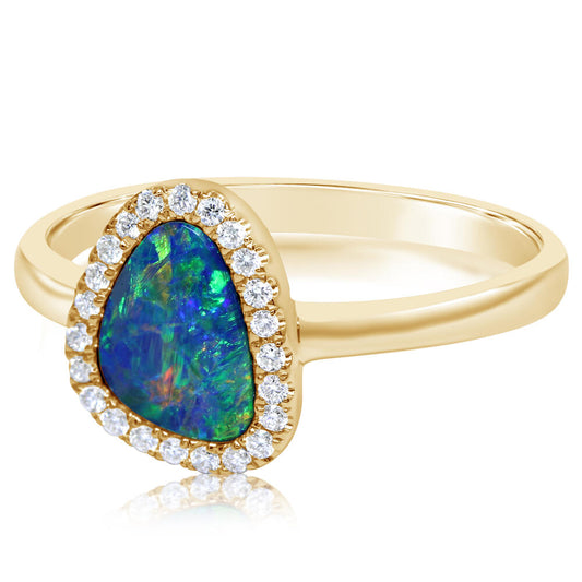 14K Yellow Gold Australian Opal Doublet/Diamond Ring , N