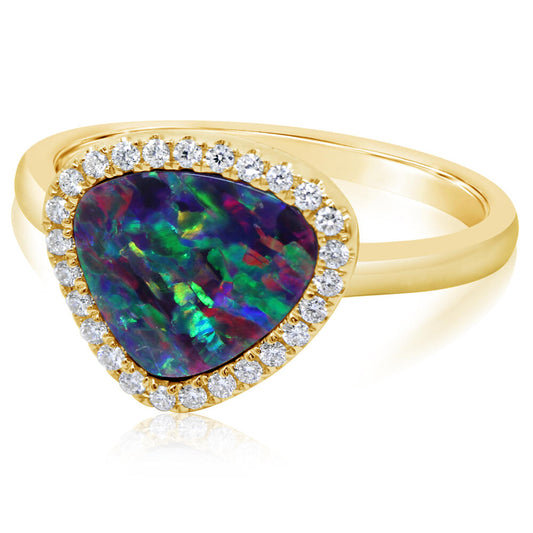 14K Yellow Gold Australian Opal Doublet/Diamond Ring , N