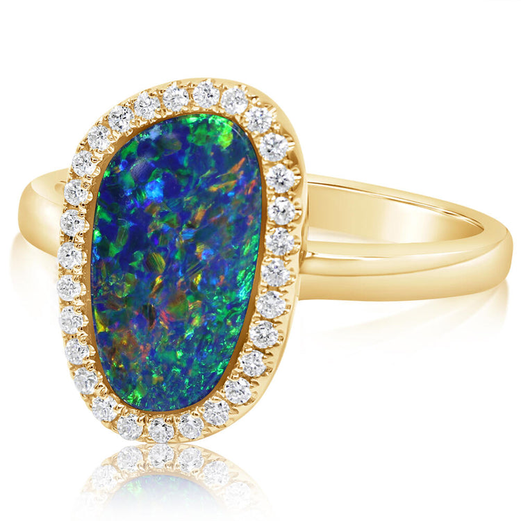 14K Yellow Gold Australian Opal Doublet/Diamond Ring , N