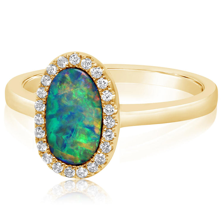 14K Yellow Gold Australian Opal Doublet/Diamond Ring , N