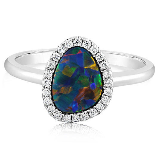 14K White Gold Australian Opal/Diamond Ring