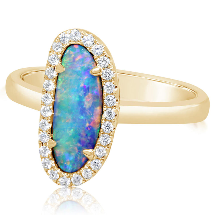 14K Yellow Gold Australian Opal Doublet/Diamond Ring