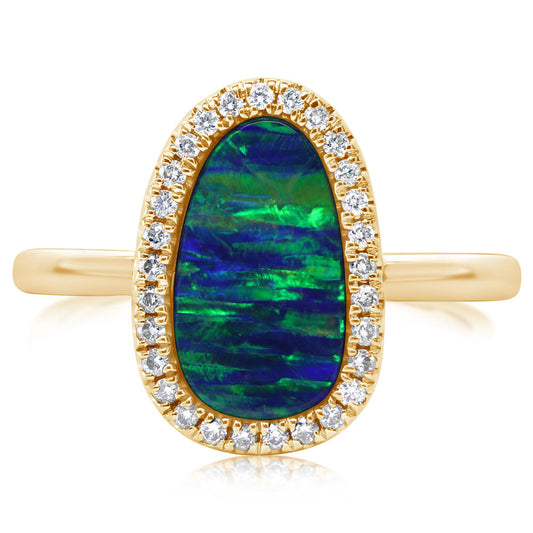 14K Yellow Gold Australian Opal Doublet/Diamond Ring