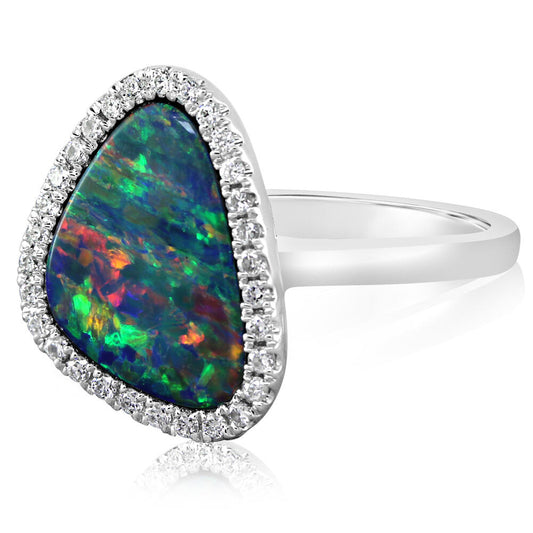 14K White Gold Australian Opal/Diamond Ring