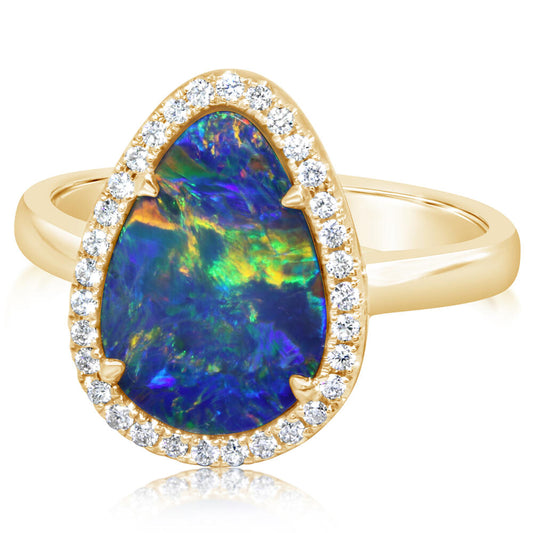 14K Yellow Gold Australian Opal Doublet/Diamond Ring