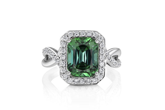 18K White Gold Mint Tourmaline/Diamond Ring