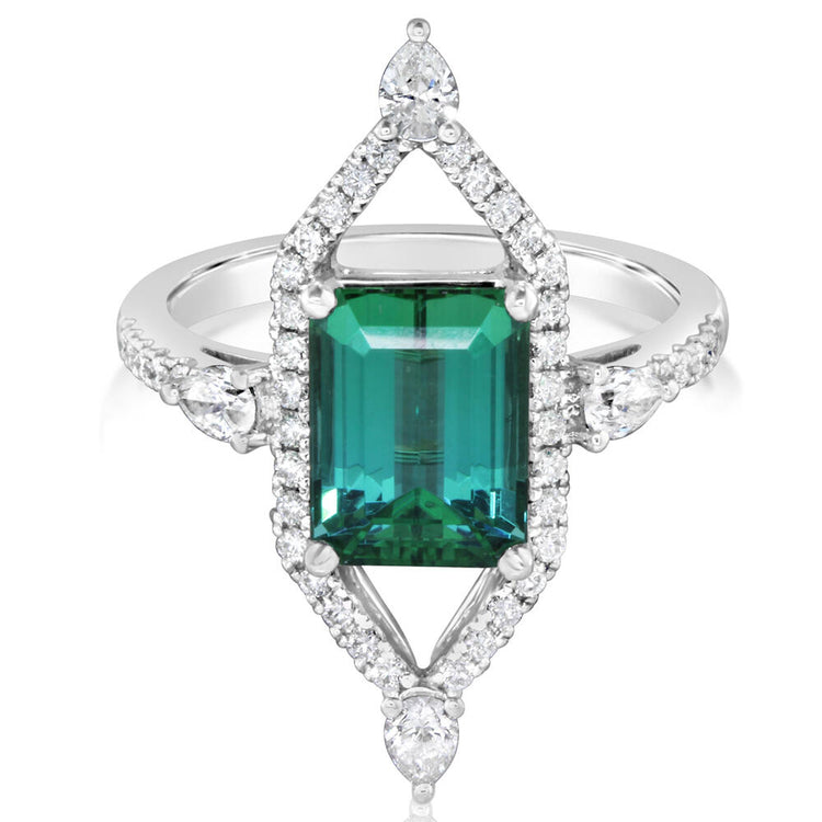 18K White Gold Mint Tourmaline/Diamond Ring