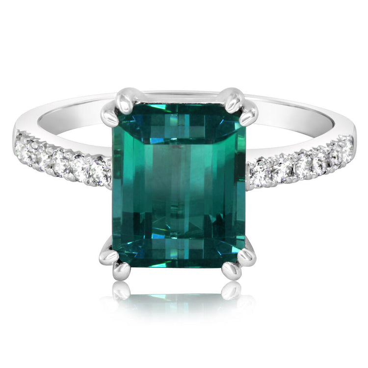 14K White Gold Mint Tourmaline/Diamond Ring