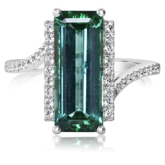 14K White Gold Mint Tourmaline/Diamond Ring